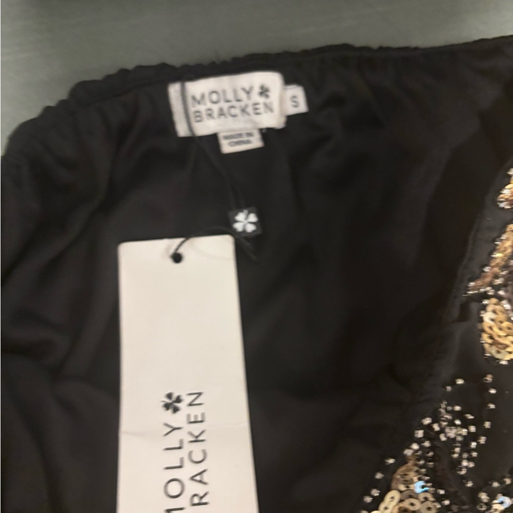 Molly Bracken Black and Gold Sequin Pencil mini Skirt NWT - Picture 5 of 5